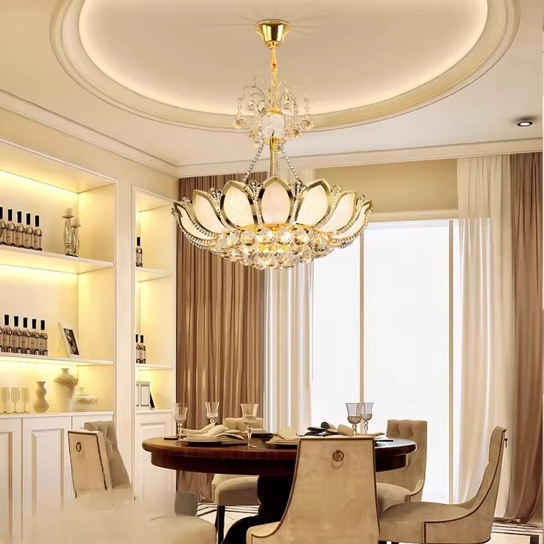 Crystal chandelier zen lotus living room lamp temple dining room lamp drop Buddhist hall hall crystal
