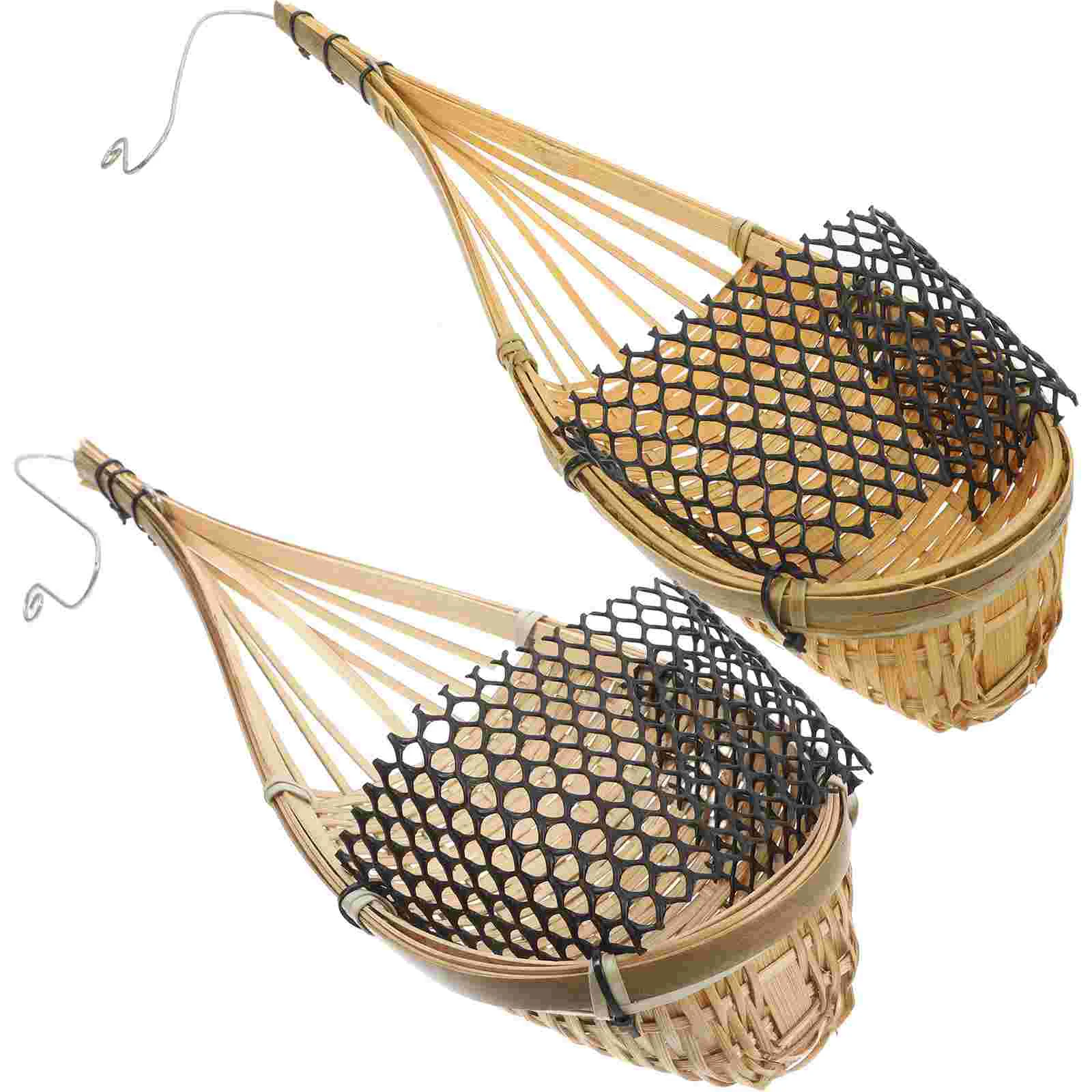 

2 Pcs Bamboo Hanging Basket Outdoor Wall Plant Holder Orchid Pots Planter Wallflower