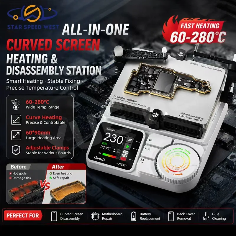 QianLi F1X Integrated Smart Desoldering Station Large Heating Area Curve Temp Control for IPhone X-17 Series Motherboard Repair