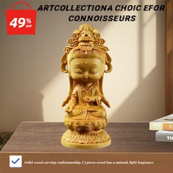 Woodcarving Cartoon Guanyin Statue Hand Carving Solid Wood Buddhist Feng Shui Guanyin mini buddha statuehome decor Fine carving