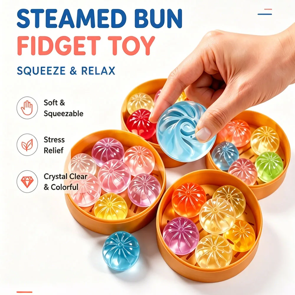 Lot de 5 Squishies Kawaii en Cristal Dim Sum avec Cuiseur Vapeur, Doux et Esthétiques, Décoration de Chambre et de Bureau, Ornement, Cadeau Surprise pour Fête