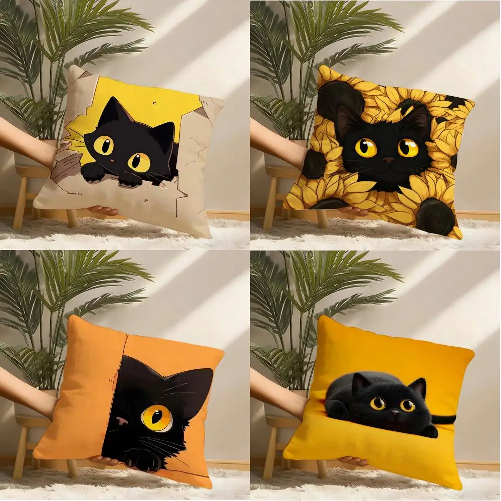 Black Cat Yellow Pillow Case Pillowcase, Double-sided Printed, Sofa Cushion, Bedroom Headboard Pillow