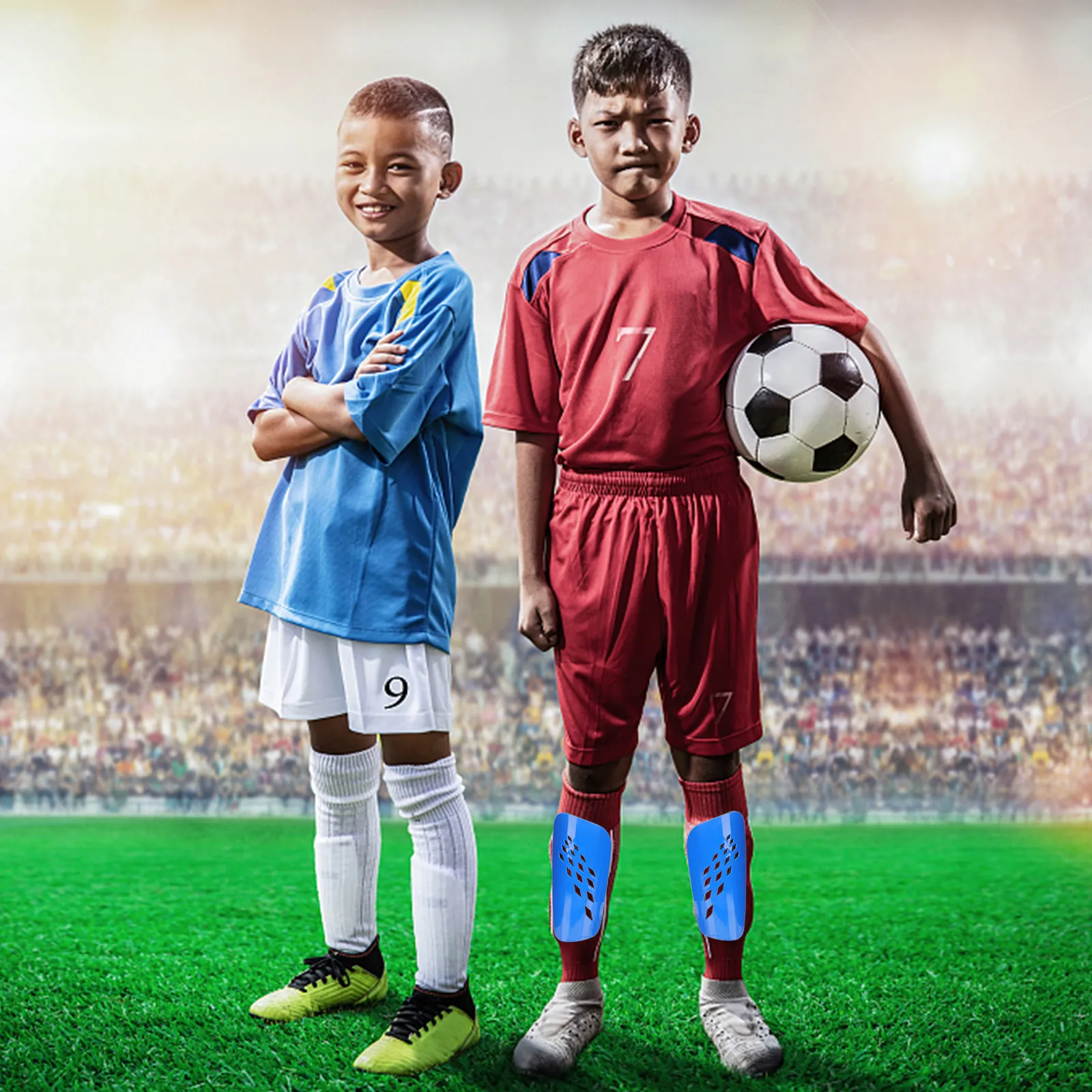 2Pairs Youth Shin Guards Soccer Stocking Shin Pads Soft Eva Interior Breathable Design Anti-Blister Protection for Kids Football
