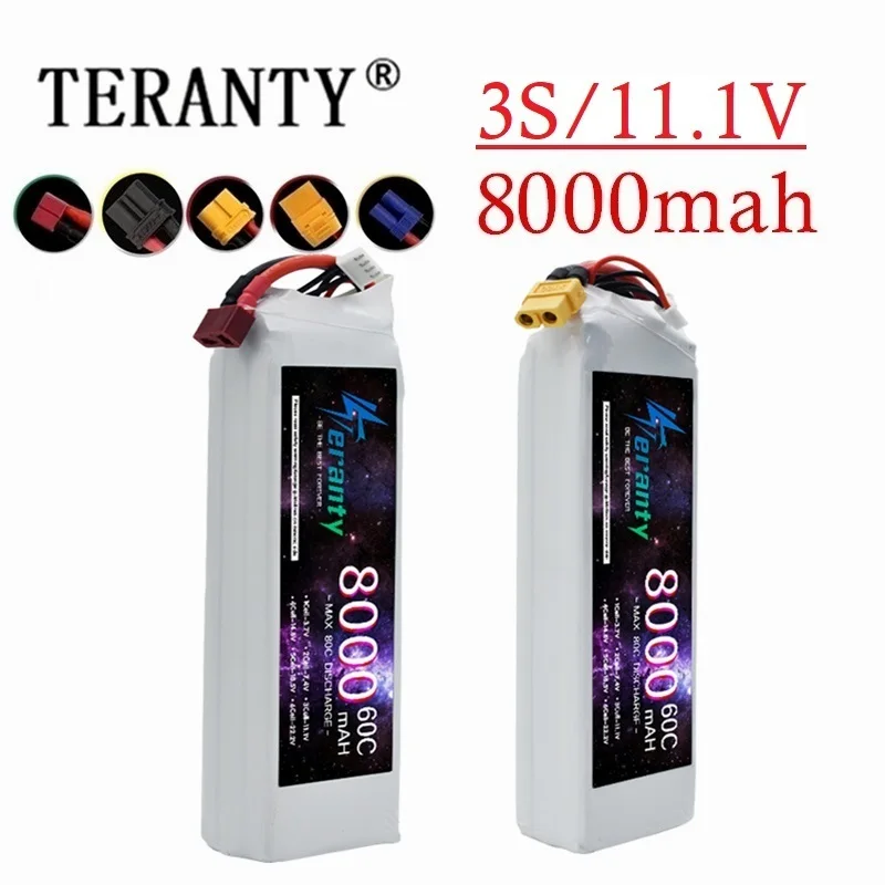 

Teranty 3S 11.1V 8000mAh 60C Lipo Battery For RC Drone Model Quadcopter FPV Racing Car With XT60 XT90 TRX Connectors