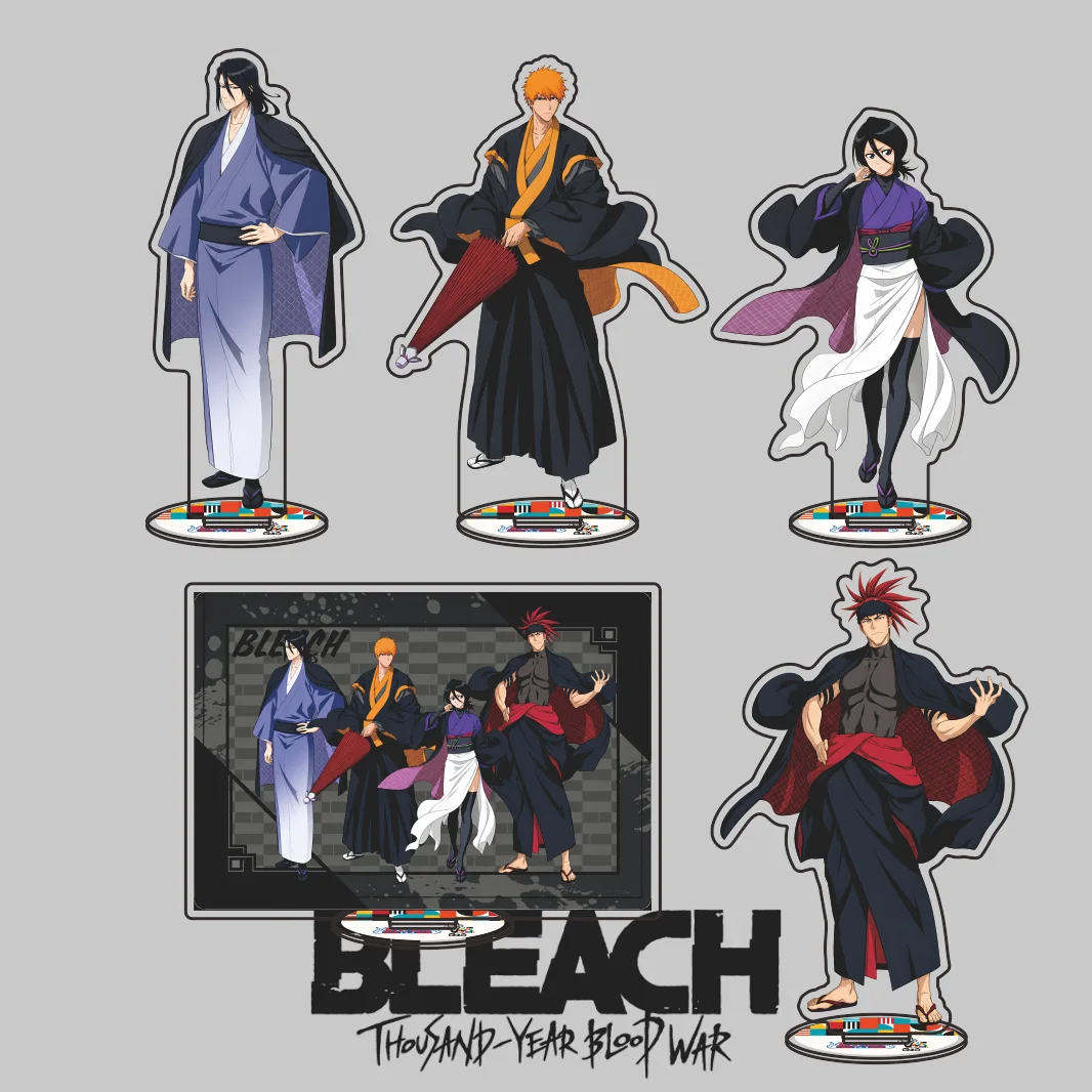 New Anime BLEACH 45th Anniversary Acrylic Stand Keychain Figure Byakuya Kuchiki Ichigo Kurosaki Kimono Style Character Desk=