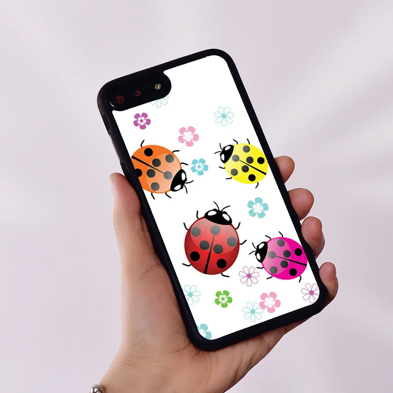 Wildflower Silicone Rubber Phone Case Cover for iPhone 6 6S 7 8 Plus X XS XR 11 12 13 14 15 Mini Pro Max Colorful Ladybug