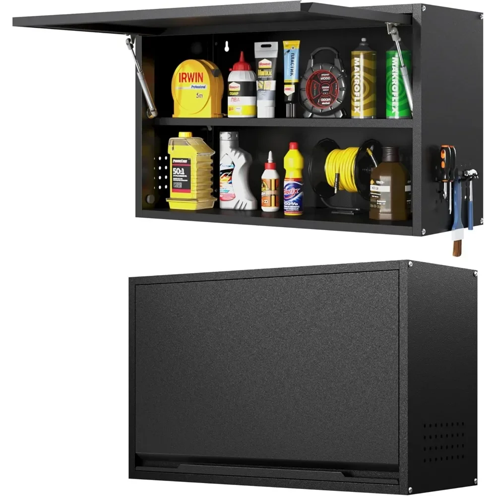 

Metal Wall Cabinet - Up-Flip Door Storage w/Adjustable Shelf & Pegboard for Tools"​