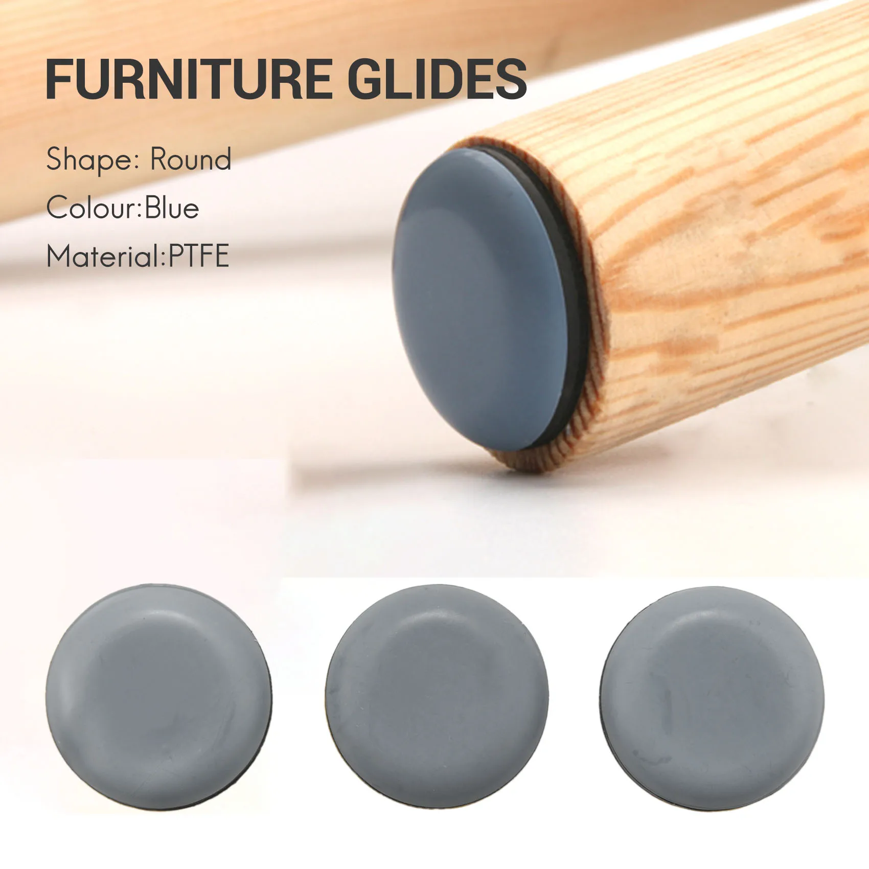 24Pcs 25mm Furniture Glides Self Adhesive Chair Leg PTFE Sliders for Furniture Easy Movers (Round)