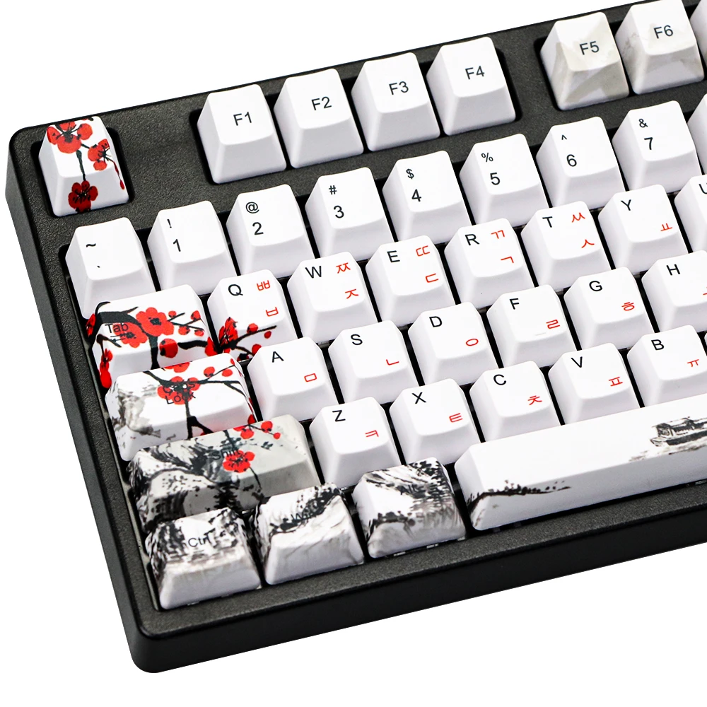 Imagem -04 - Teclados Plum Blossom Tema Alemão Francês Espanha Iso Dye Sub 61 64 68 84 Tkl87 Pro Azerty Tampas de Teclado Custom Set