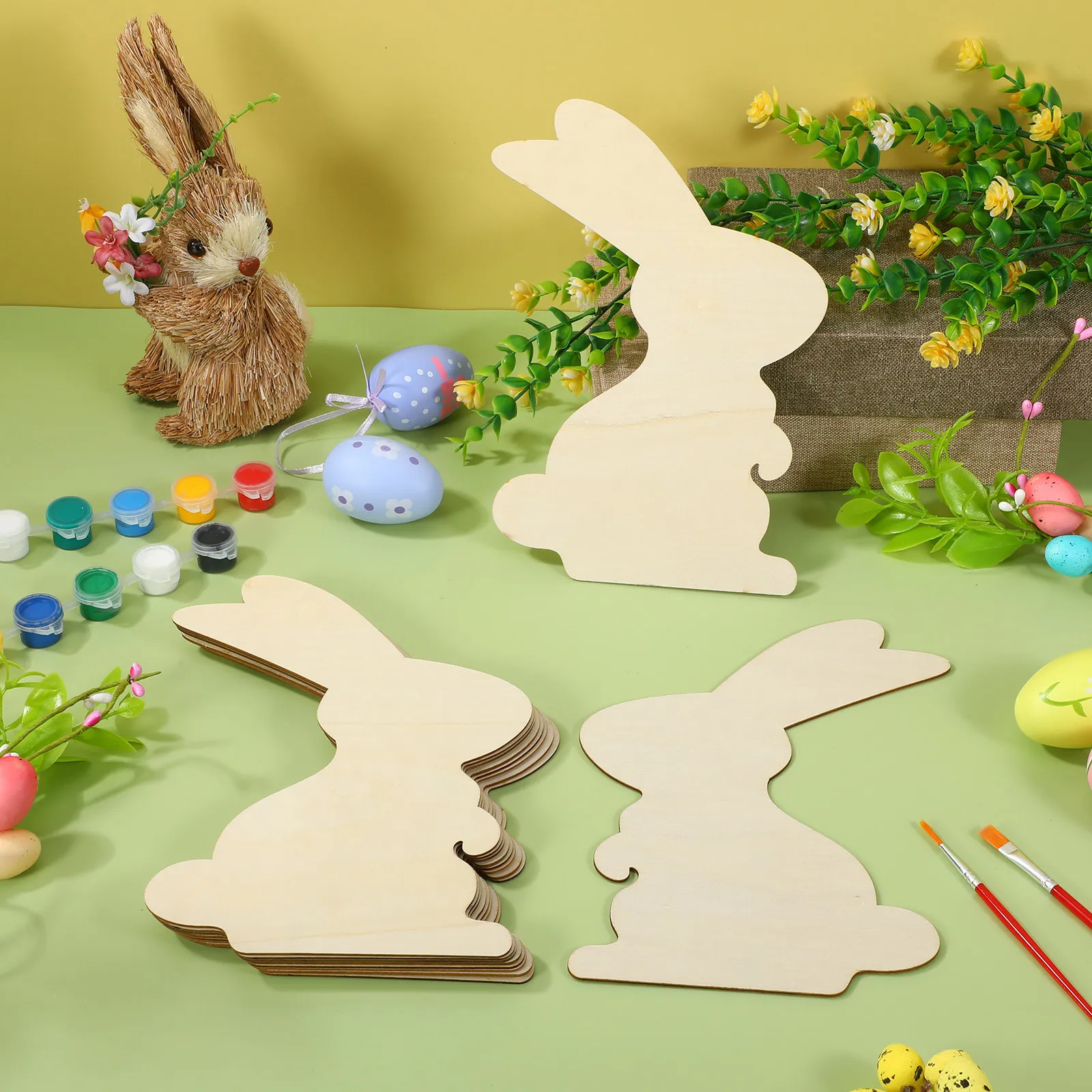 

10Pcs Easter Bunny Wooden Cutouts Natural Wood Slices DIY Painting Decorations Holiday Wedding Craft Supplies Easter Decor