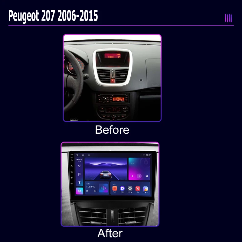roadivox Android car radio for Peugeot 207 2006 2015 GPS Navigation video screen Multimedia Player tape recorder carplay stereo