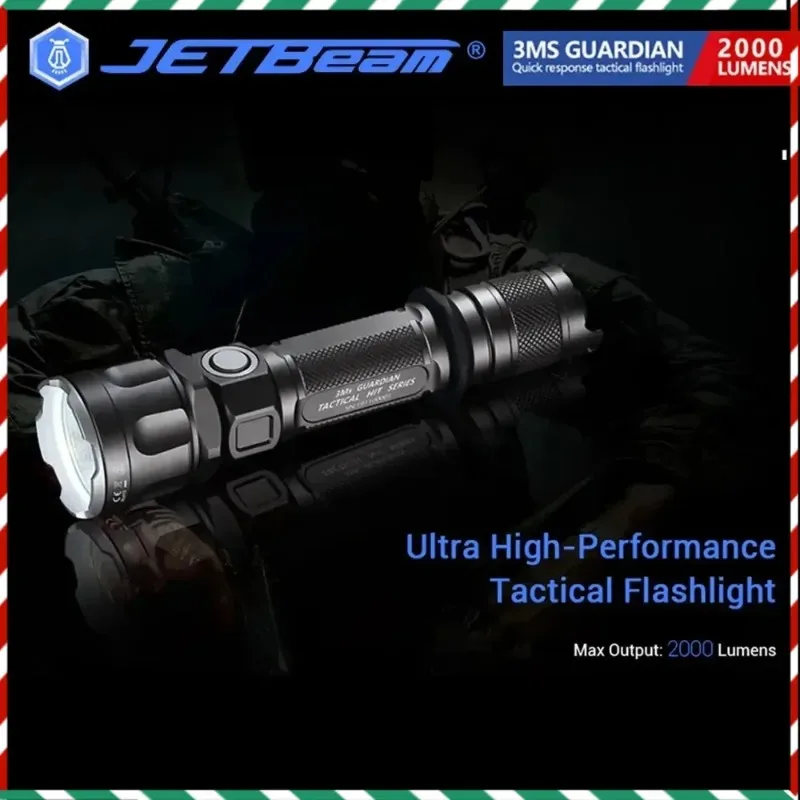 

JETBeam 3MS EDC LED Flashlight 2000 Lumens USB-C Rechargeable Water Resistant Black EDC Tactics Everyday Carry
