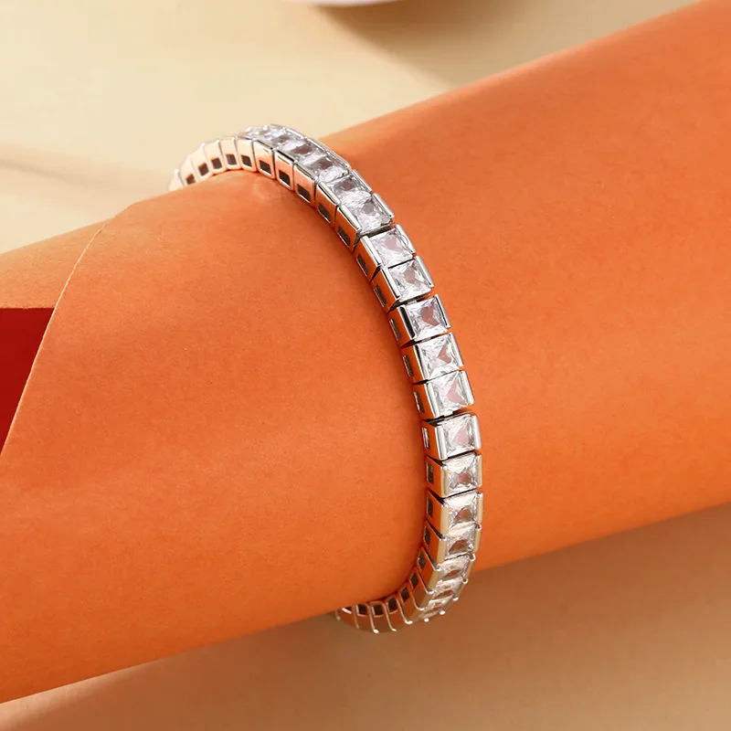 925 Sterling Women'S Square-Shaped Colorful Zircon Bracelet, Thai Silver Vintage Jewelry
