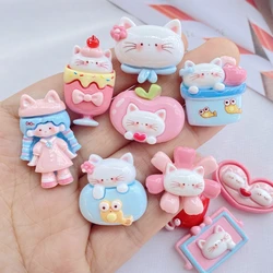 10 Pcs New Cute Cartoon Little Girl, Cat Series Flat Back Resin Scrapbooking DIY Jewelry Hairpin Craft Decoration Accessorie