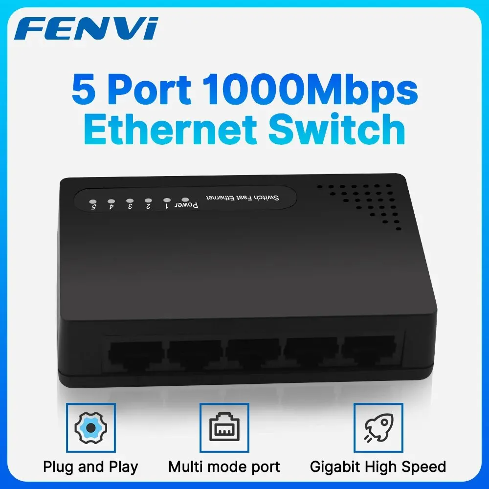 Fenvi-ミニデスクトップスイッチ,LANハブ,rj45イーサネット,1000m,5ポート,高速イーサネットネットワーク