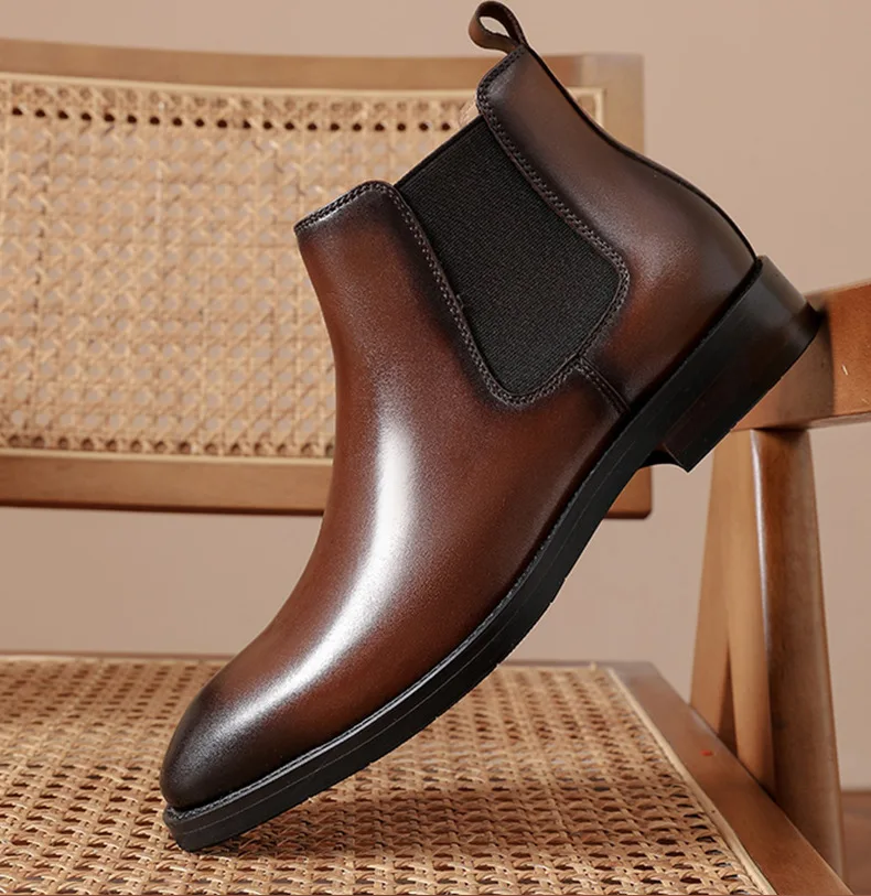 

2023 Men's Retro Chelsea Boots Mens Fashion Genuine Leather Ankle Boots Men British Style Short Boots High-top Casual Shoes