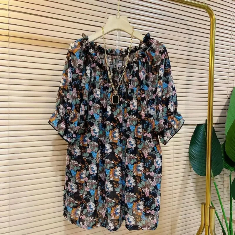 Temperament All-match Loose Floral Blouse Summer Short Sleeve Print Plus Size Casual Shirt Tops Fashion Elegant Women Clothing