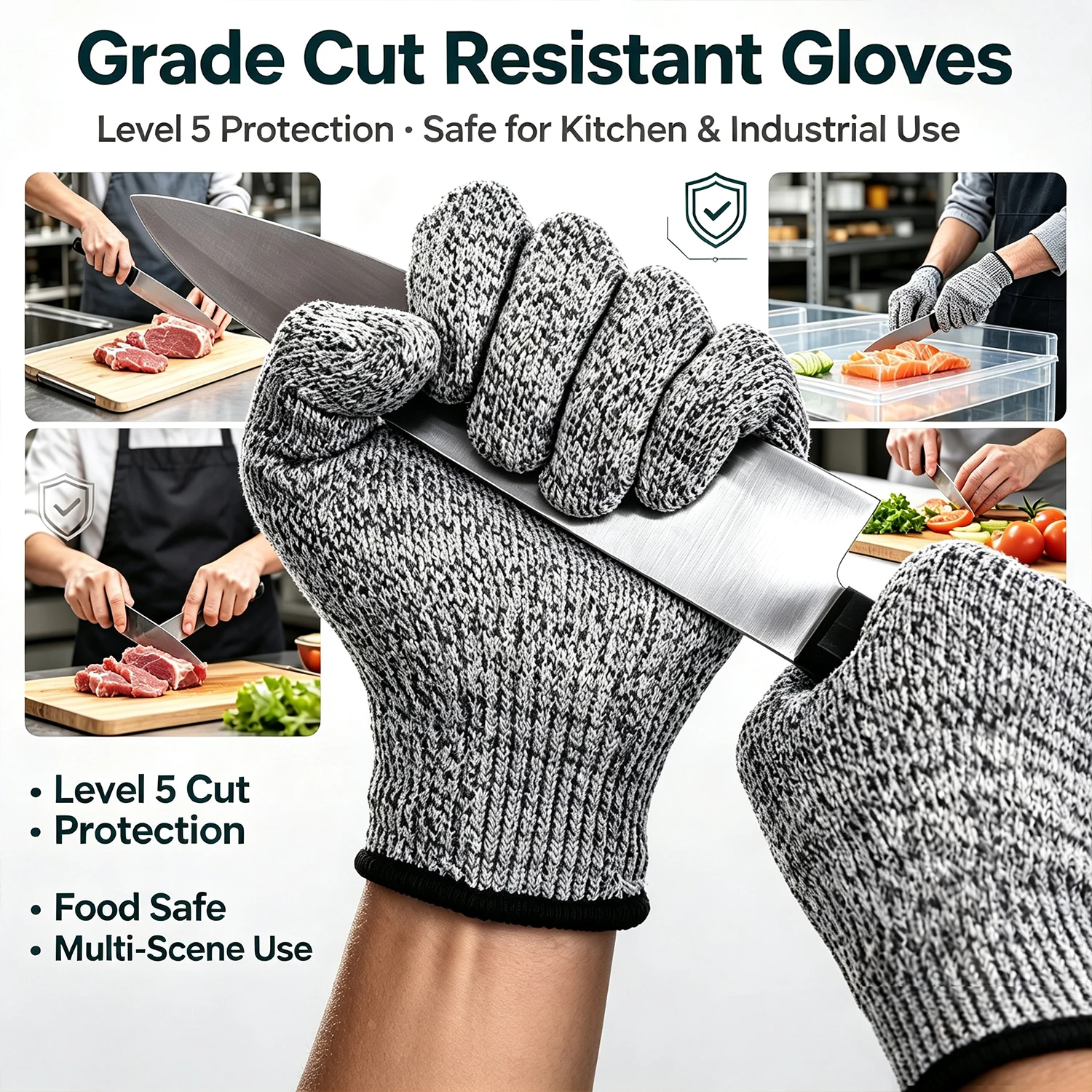 Level 5 Cut Resistant Gloves for Kitchen Meat Cutting Oyster Shucking Mandoline Slicing, Heavy Duty Work Gloves for Food Prep