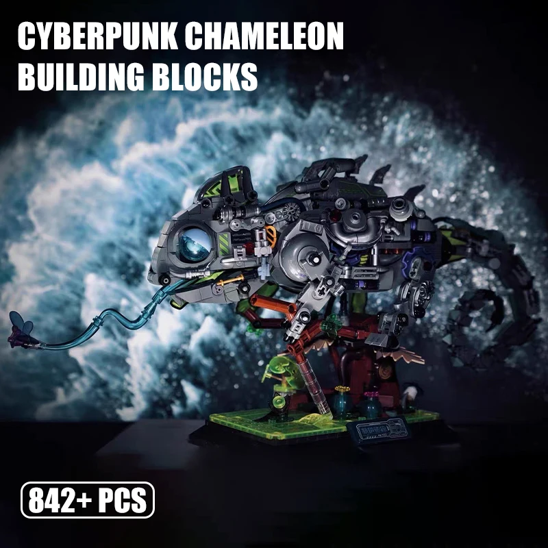 MOC City Cyberpunk Semi Mechanical Chameleon Model Building Blocks Technical Assembled Luminous Bricks Toys for Kids Boys Gifts