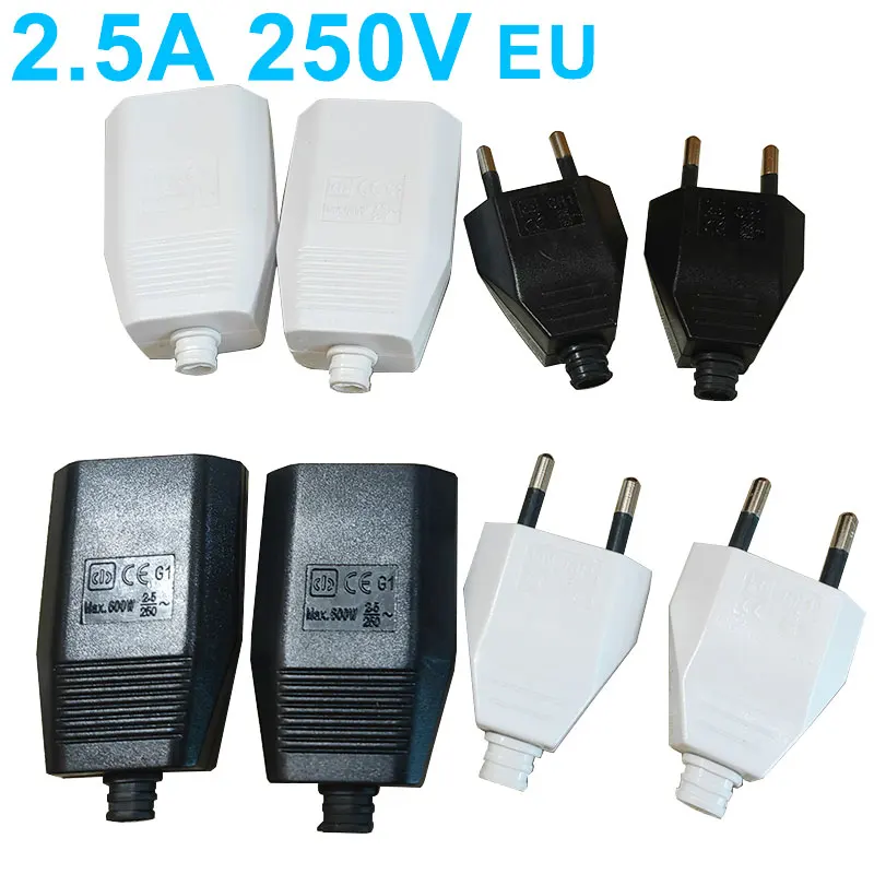 

1PCS Rewirable European Power Cord CE Male Plug Female Socket Electrical Plug Industrial Vintage Style Rewire Plug 250V 2.5A