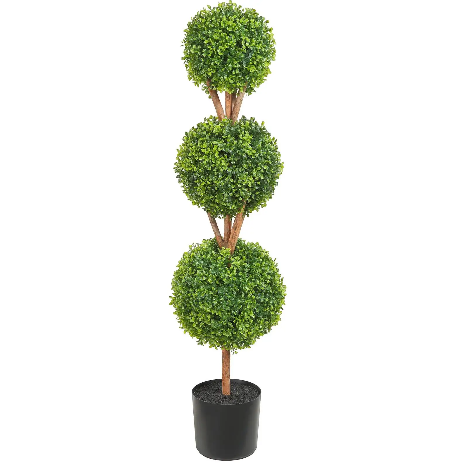 Artificial Boxwood Topiary Trees 48 Inch Tall 2 Pieces 3 Ball Shape Faux Green Plants with Planters Replaceable Leaves Port for Indoor Outdoor Garden Decor