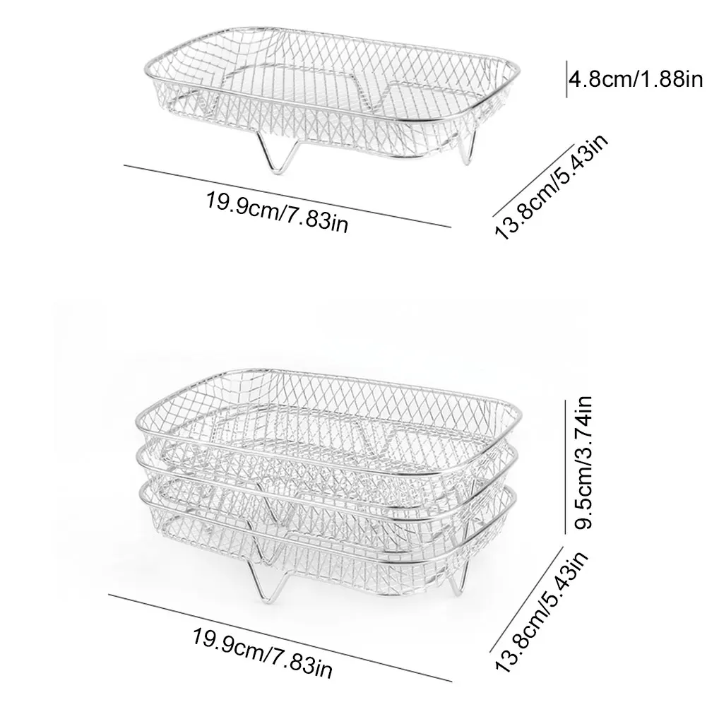 Air Fryer Rack Air Fryer Oven Grill Steamer 3 Layers Dehydrator Stand Stackable Mesh Grill Basket Air Fryer Accessories