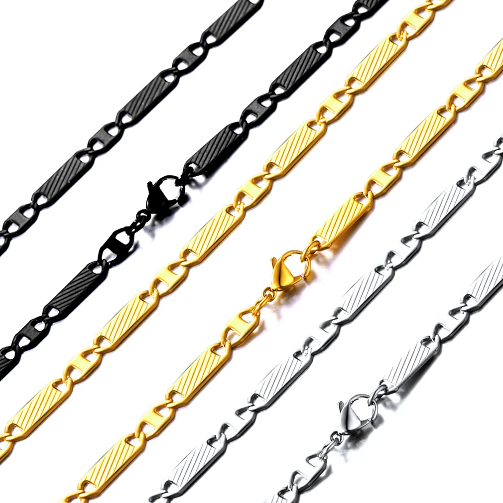 ChainPro Unisex Hip Hop Flat Mariner Chain 5mm Wide Stainless Steel/14K Gold Plated Link Necklace, Men Women Jewelry CP932