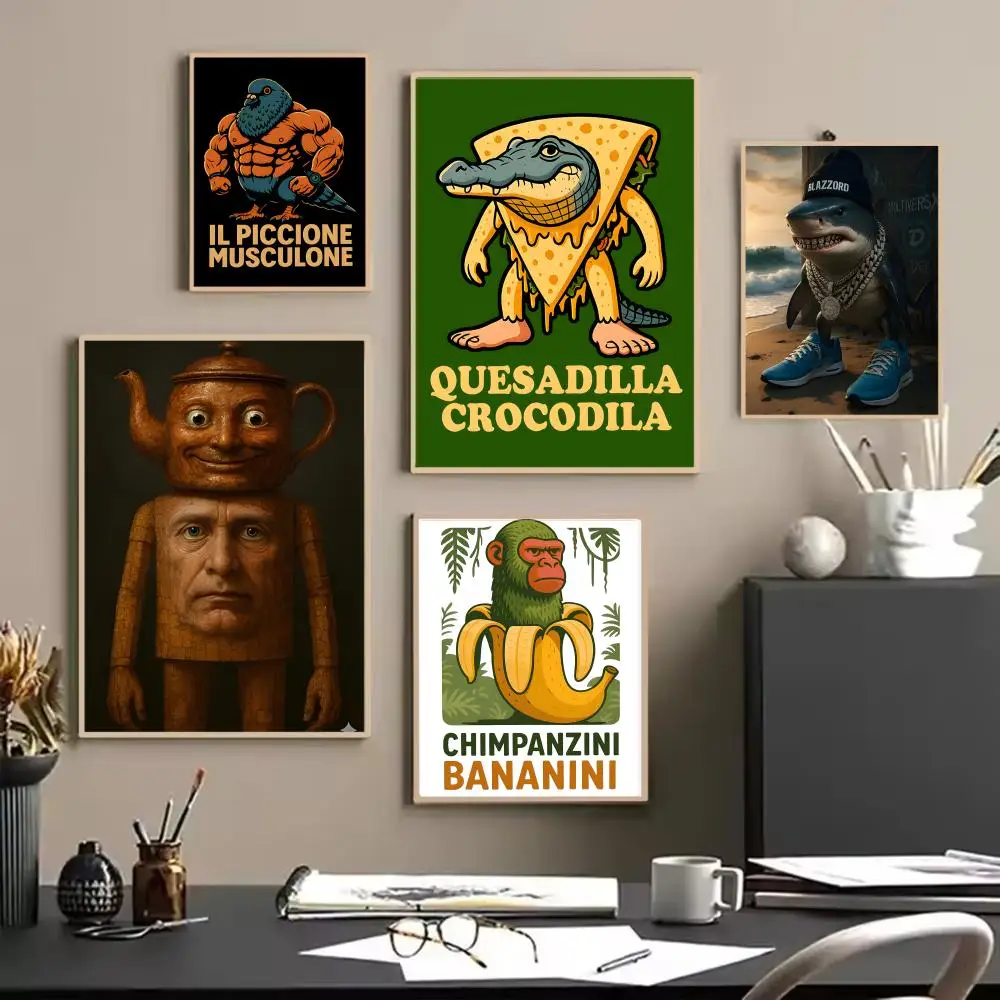 Absurd Viral I-Italian Brainrot Animals Internet Meme Decor Poster Painting Wall Art for Living Room Home Gifts Decor Mural