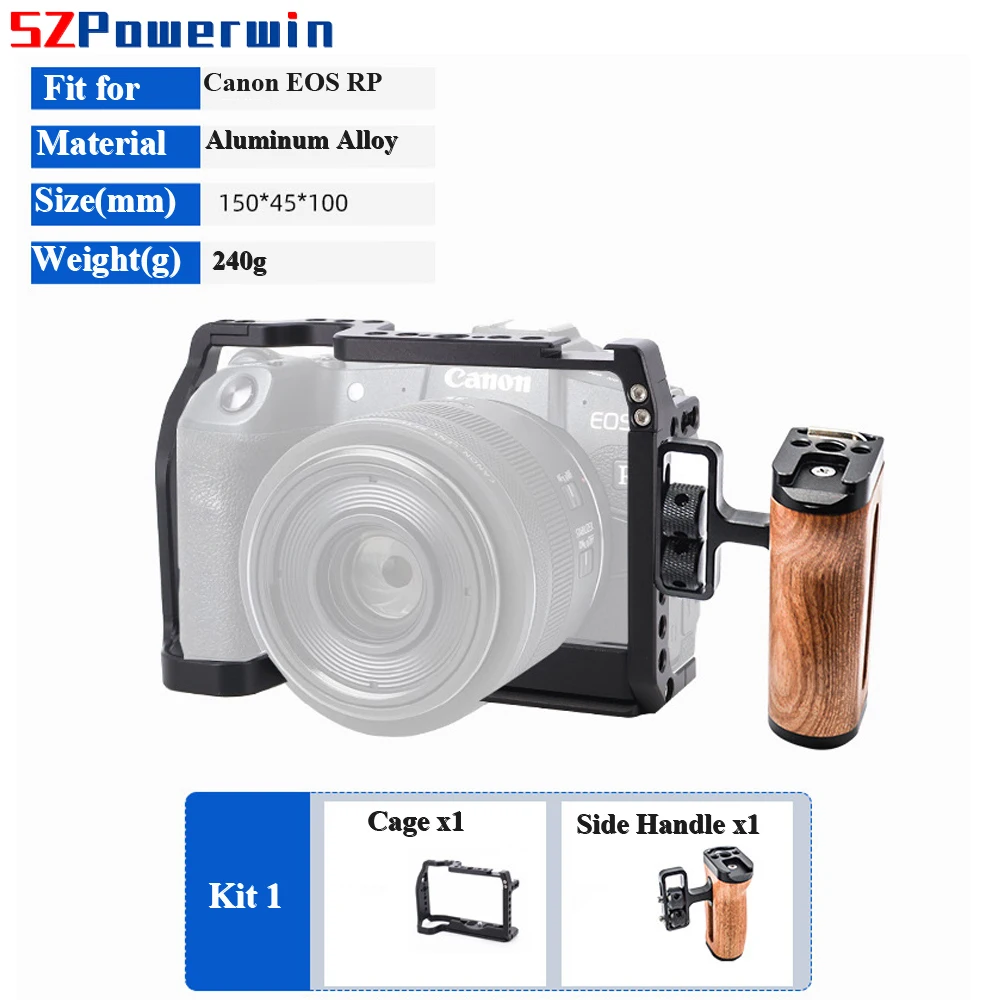 Powerwin Camera Cage For Canon EOS RP with wooden Handle Rig Kit Aluminum Alloy Multifunctional Arri Locating Screw