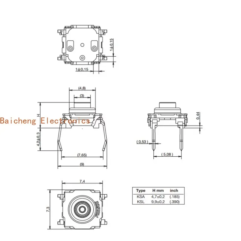10PCS KSA0A311LFT 7 * 7 waterproof and dustproof direct insertion 5/4-pin touch switch micro button sealing