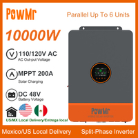 PowMr 2 MPPT 10KW 48V DC to 120V/240V AC Split-Phase Pure Sine Wave Hybrid Inversor With 200A MPPT Solar Charger Max PV 500Vdc