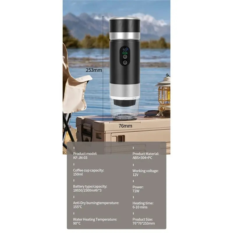 Portable Coffee Machine 80Ml Self-Heating Espresso Maker 20Bar For Travel Office Ground& Capsule Compatibility B-A54Q