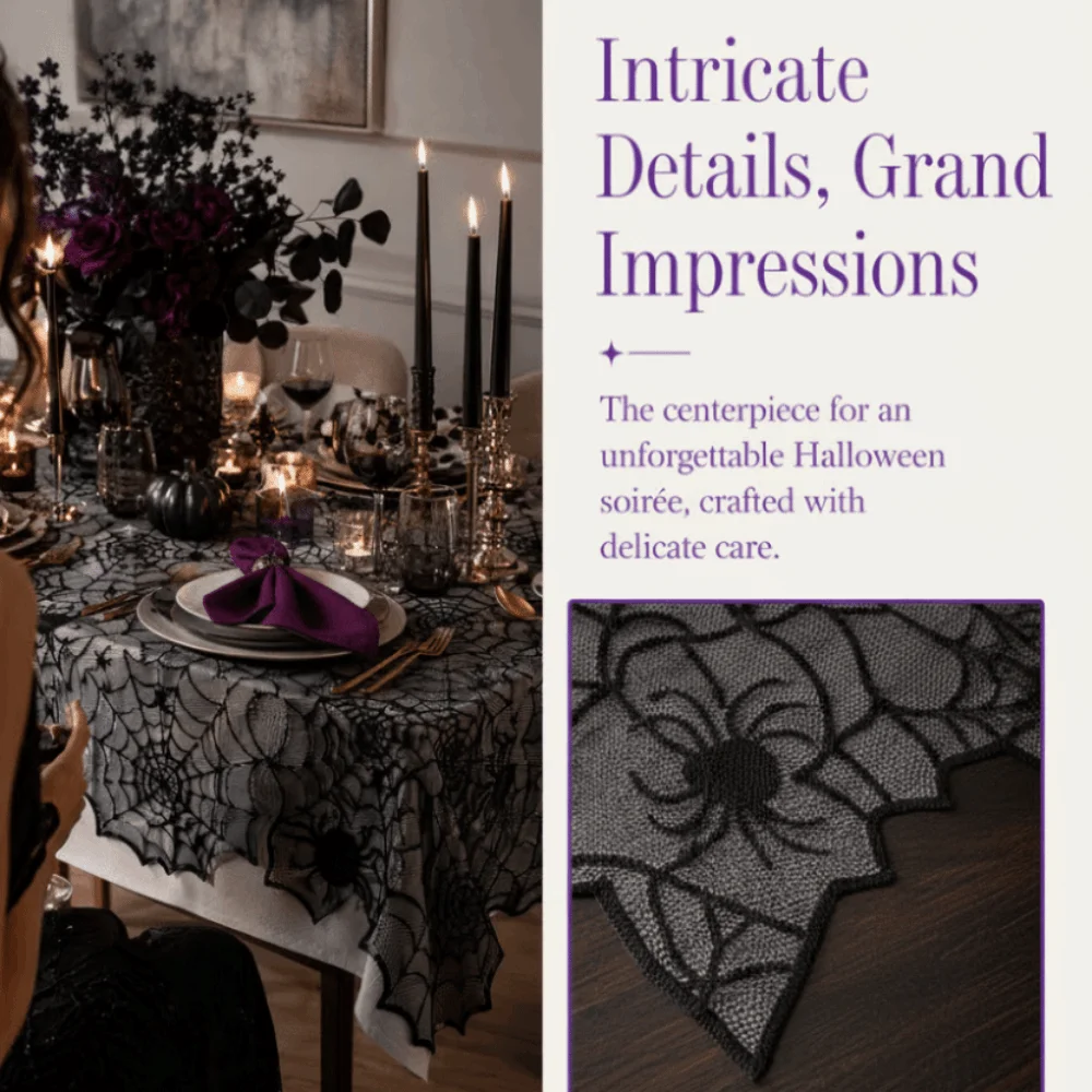 Creepy Portable Halloween Decoration Lightweight Lace Black Tablecloth Ghotic Unique Spider Web Tablecloth Haunted House