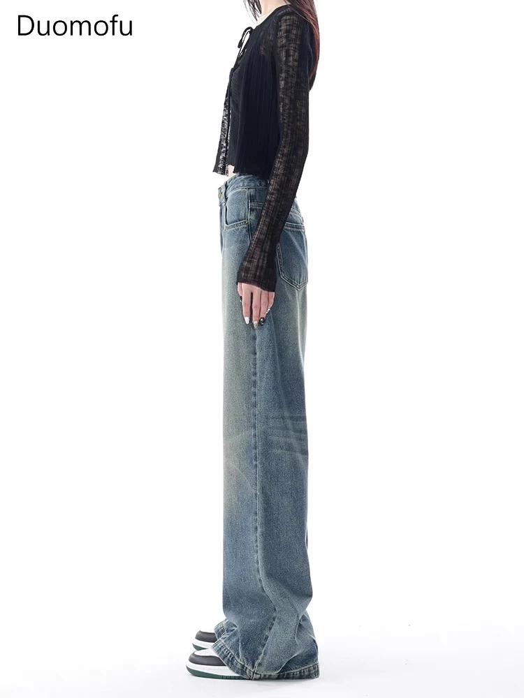 Duomofu Amerikaanse Vintage Blauwe Losse Vrouwelijke Flare Jeans Herfst Nieuwe Eenvoudige Casual Mode Full Length Chique Hoge Taille Vrouwen Jeans