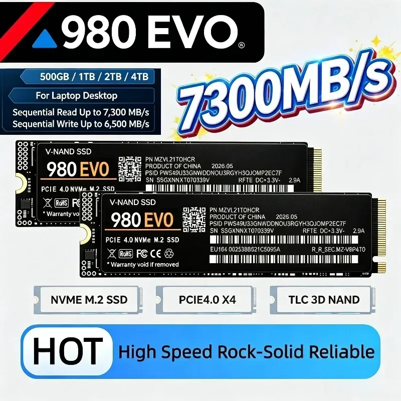 PCIe 4.0 X4 NVMe M.2 2280 SSD 980 EVO Up to 7300MB/s 3D NAND TLC Internal Solid State Drive for PS5 Gaming Desktop & Laptop PC