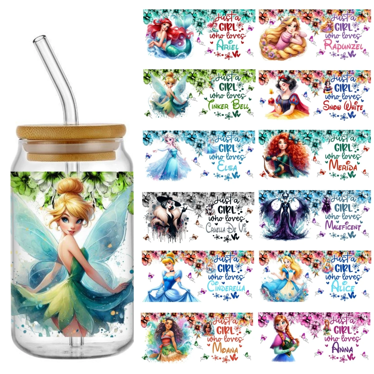 

Miniso Beautiful princess series 16OZ UV DTF Cup Wraps Transfer Sticker For Glass Libbey Can Bottle Selfadhesive Washable DIY