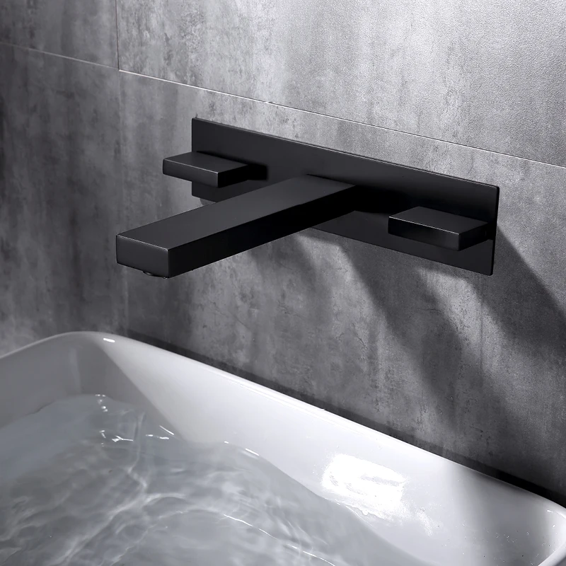 8 Inch Bathroom Sink Faucets Wall Mount 3 Hole hot and Cold Mixer Tap Dual Handle Lavatory Vanity Sink Faucets Matte Black