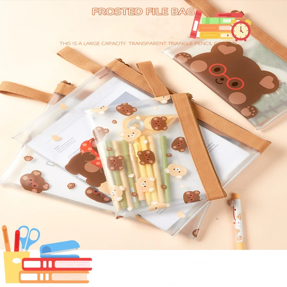 Cartoon Bear A4 File Bag, Student Book, PVC, Test Paper Classification, Large Capacity Information Bag, Armazenamento de documentos de dados
