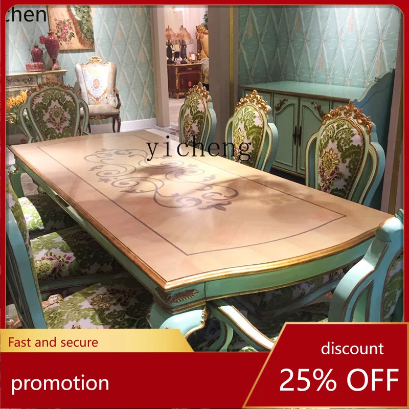 

YFY European-Style Solid Wood Dining Table Set High-End Villa Club Hotel