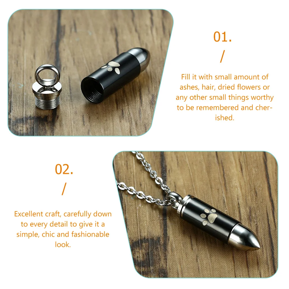 Cremation Jewelry Dog Ashes Necklace Pet Paw Printed Black Urn Pendant for Men Man