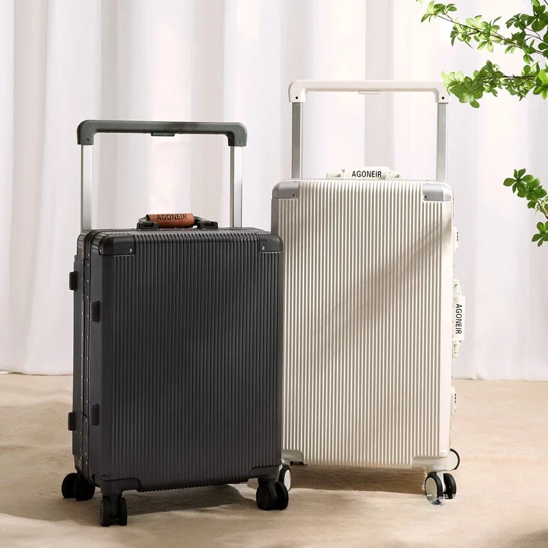 Fashion Rolling Luggage Wide Handle Travel Suitcase Unisex Trunk Large Capacity Silent Universal Wheel Aluminum FrameTrolleyCase