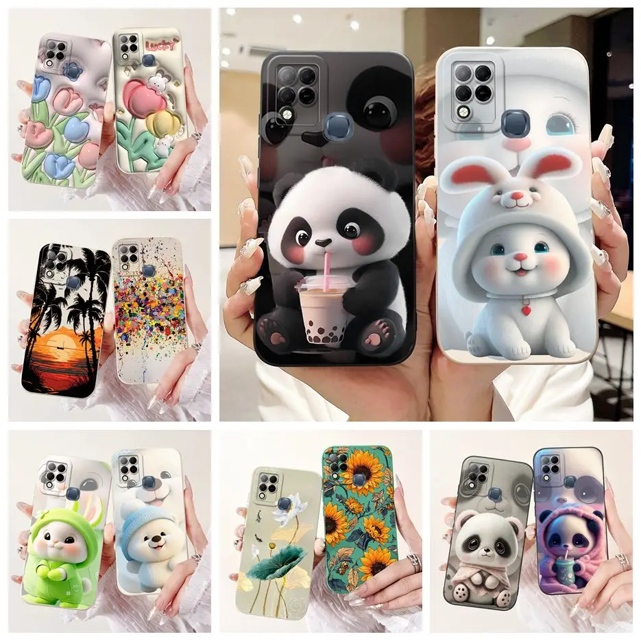 For Infinix Hot 10S Case Hot 10T X689 X689C Cute Panda Cartoon Cover Shockproof Phone Case For Infinix Hot 10S NFC Hot10s Bumper