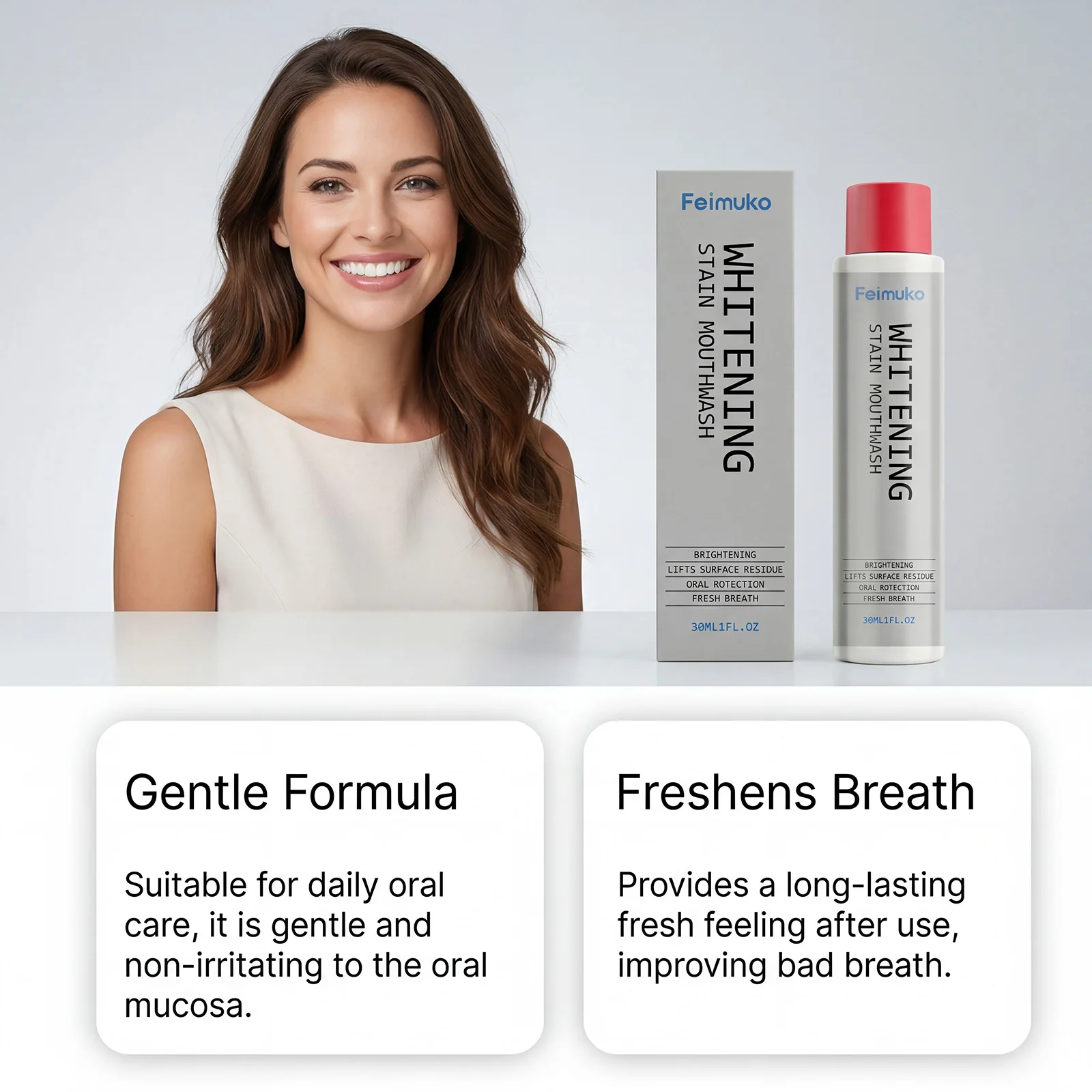 Teeth-Cleaning Mouthwash, Mild & soothing, Gently Lifts Surface Stains, Long-Lasting Fresh Breath for Daily Thorough Oral Care