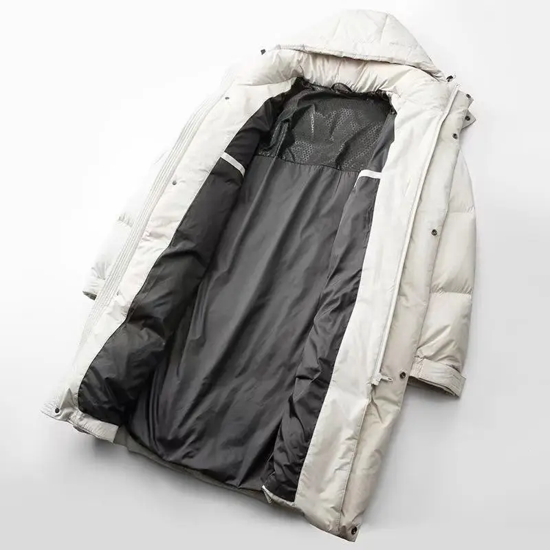 2025 Autumn/Winter New Men's Hooded Down Jacket Medium to Long, Thickened, Warm, High Filling, Lightweight Luxury Casual Jacket