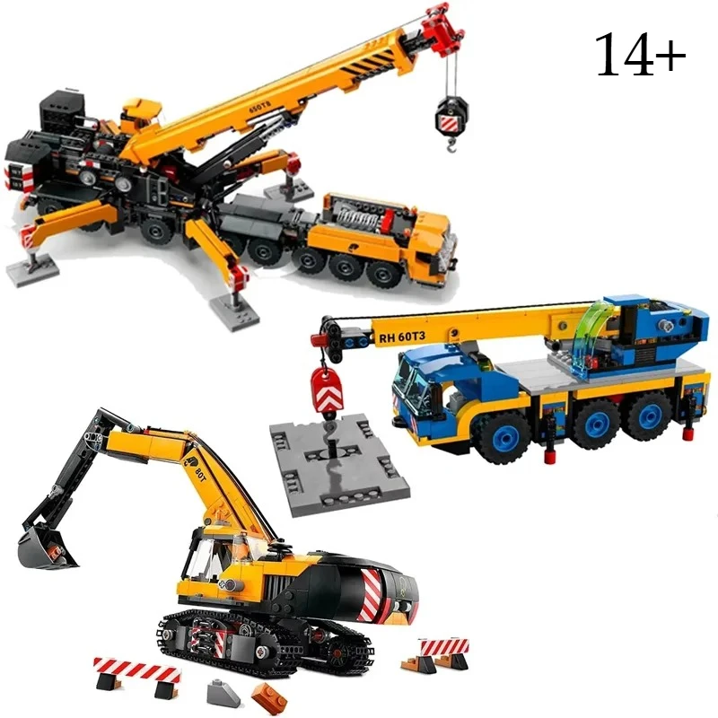 

City Mobile Construction Crane Excavator Engineering Vehicle Building Blocks MOC Assemble Bricks Toys Gift For Children Kids
