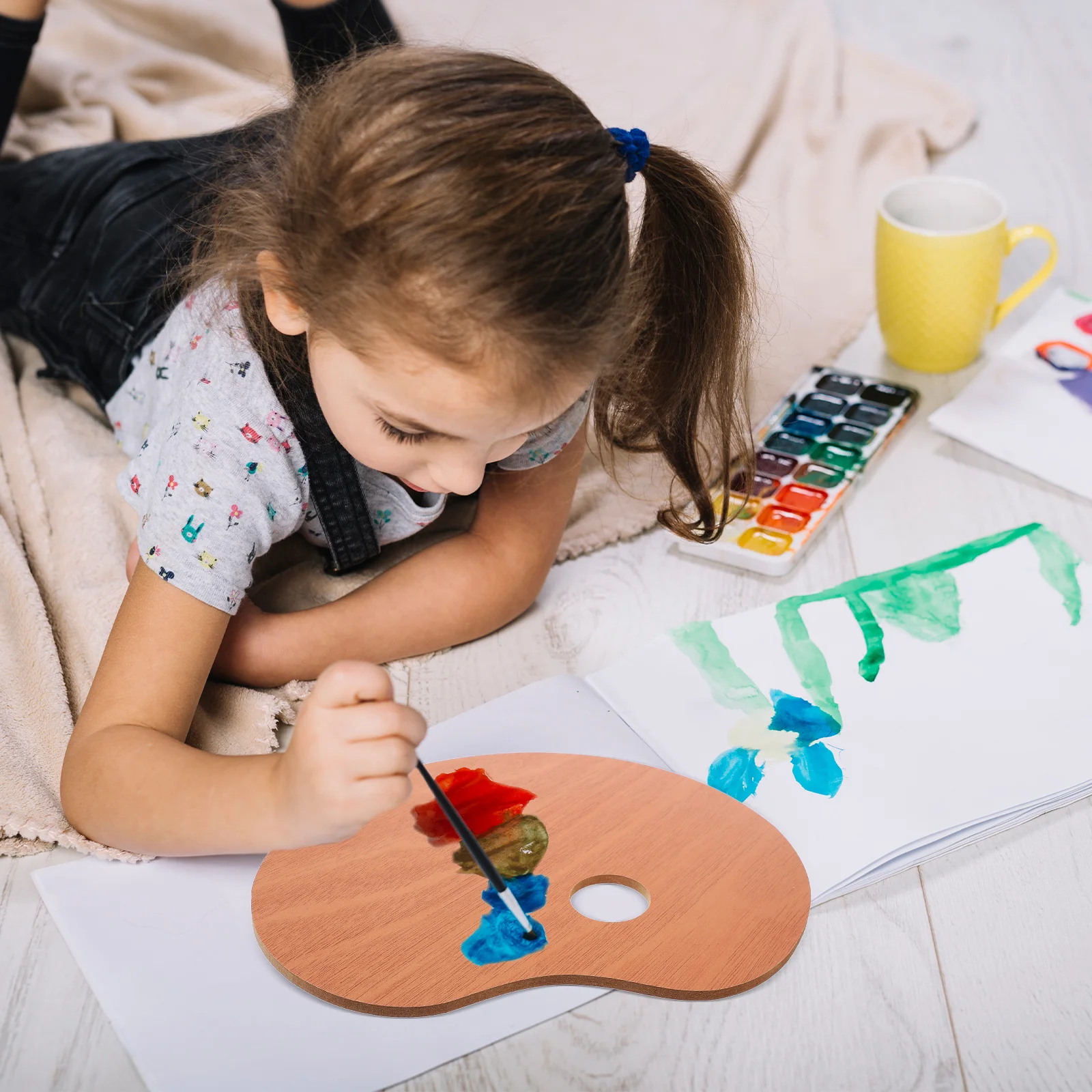 

1pcs Wooden Paint Palette 25X30Cm Large Surface Lightweight Durable Wood Pallet Tray For Acrylic Oil Watercolor Painting Color