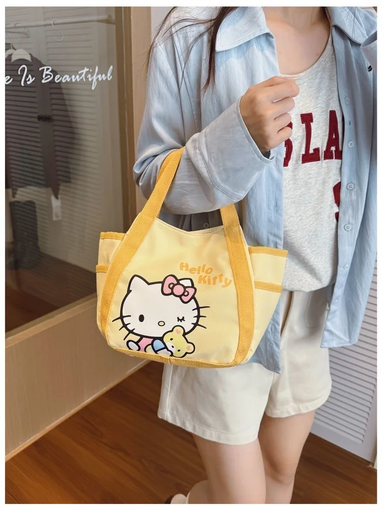Hello Kitty Bento-Tasche für Damen, niedliche Cartoon-Leinentasche mit großem Fassungsvermögen, geeignet als Pendler-Handtasche für Studenten und Büroangestellte – Detail 8