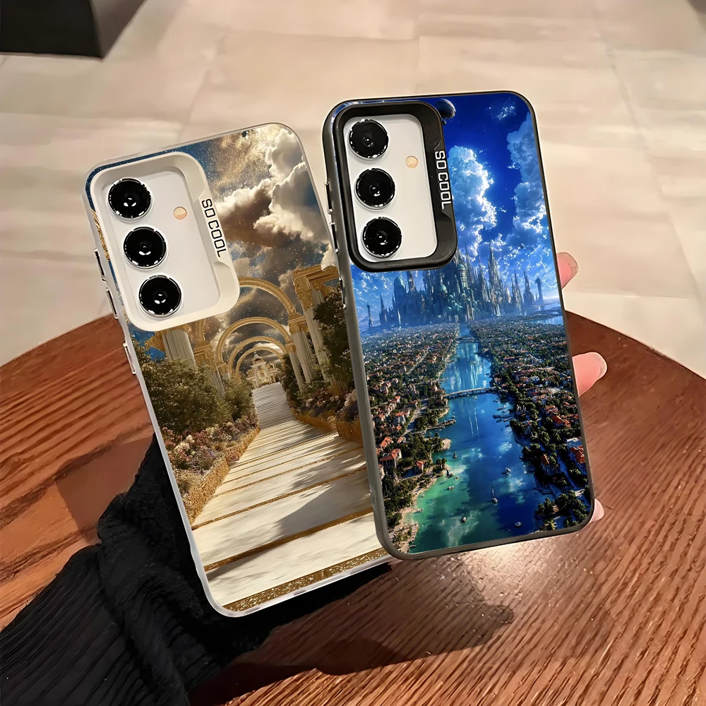 Strange Buildings Colorful Soft Edge Hard Shell Phone Case for Samsung Galaxy A13 A14 A23 A02S A03 A05 A05S A52 A54 5G Cover Bag