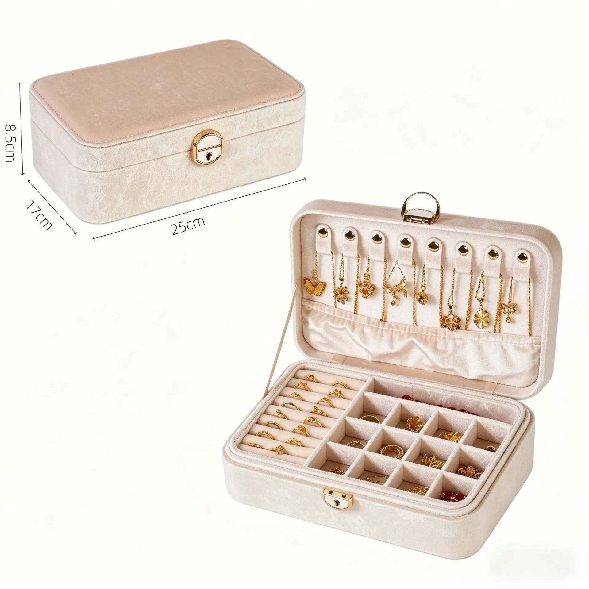 Flannel Large Capacity Double Jewelry Storage Box Multifunctional Necklace Ring Earrings Jewelry Storage Box
