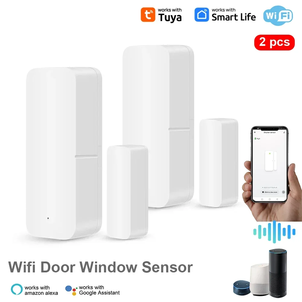 tuya wifi sensor de porta inteligente detectores abertos e fechados sensor de janela controle de voz app google home alexa pcs 01